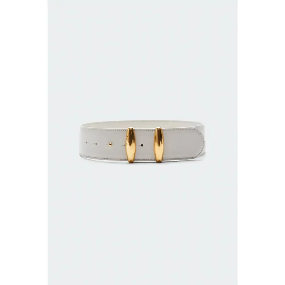 Altuzarra Women's Wide Leather Belt –Ivory with  Gold Buckle Size M‎ Retail $395